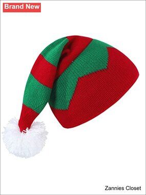 🎄 Kids Christmas Elf Hat Long Tail Santa Beanie Winter Warm Xmas Headwear for